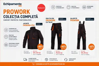 Echipamente360.ro are 40% reducere la echipamentele de protectie din colectia PROWORK