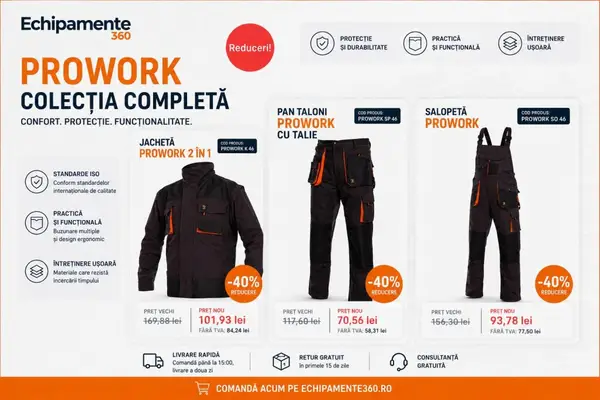 Echipamente360.ro are 40% reducere la echipamentele de protectie din colectia PROWORK